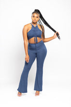 Load image into Gallery viewer, STRAP RUCHED CROP TOP AND BOOTCUT SET
