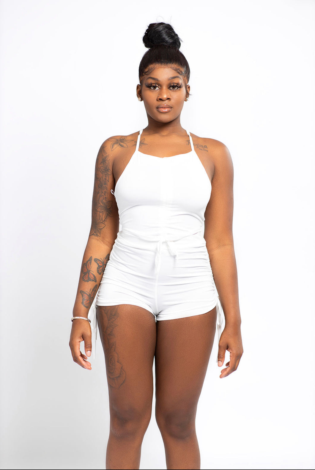 Strap Ruched Crop Top & Shorts Set